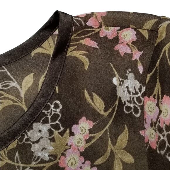 Vtg Dress-U-II By Sharon Blouse Womens 3X Plus Brown Pink Floral Asymmetrical - Picture 14 of 16